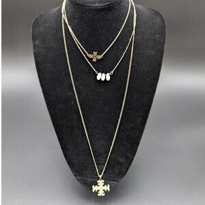 Isis Creative Layered Necklace Earrings Set Cross Charms 16" Boho Jewelry Gift